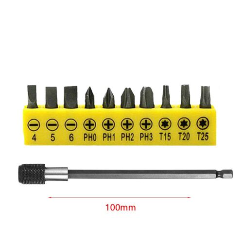 11pcs-100 mm - Jeu'embouts de tournevis de 25mm, multifonctions, polyvalent, tige'extension, outils, tête de foret à fente/PH/Torx T20