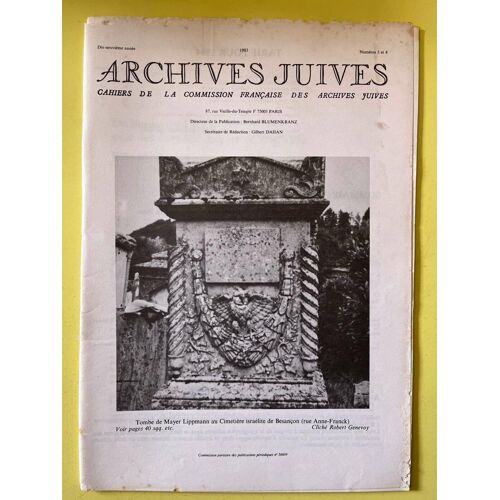 Archives Juives N3 Et 4 Tombe De Mayer Lippmann Octobre 1984
