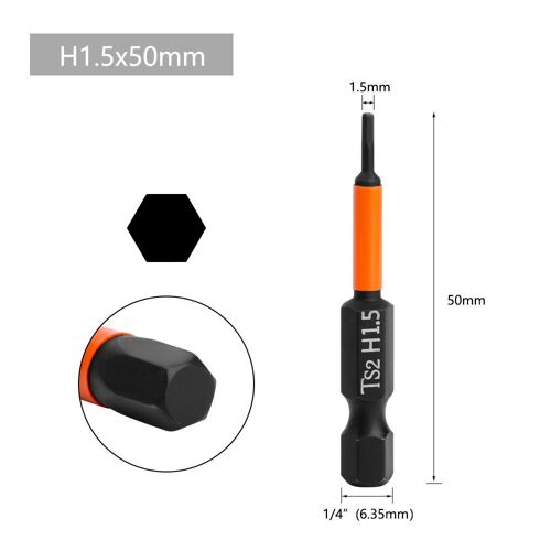 H1.5 50 mm 1pcs - Jeu de mèches pour clé à tête hexagonale S2, tournevis magnétique métrique à tige à dégagement rapide de 1/4 &quotde diamètre