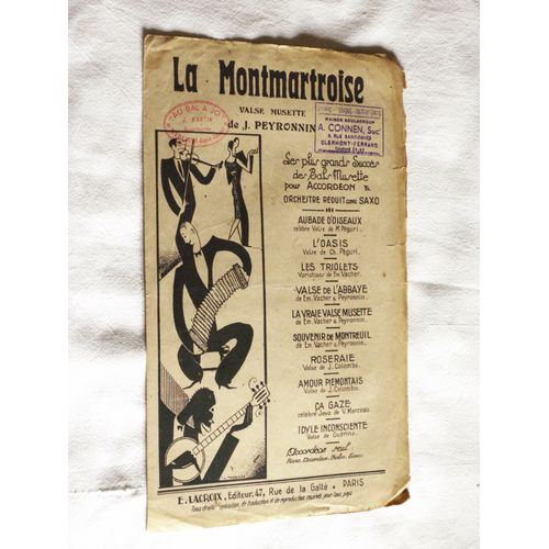 La Montmartroise Valse Musette J. Peyronnin Ed E. Lacroix Accordéon Illustration Madrazo