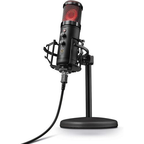 GXT 256 Exxo Micro USB,Directivité Cardioïde,Grille Éclairée,Fixation Universelle 5/8"",Microphone pour Podcasts,Streaming,Youtube,Twitch,PC,Laptop,PS4,PS5-Noir