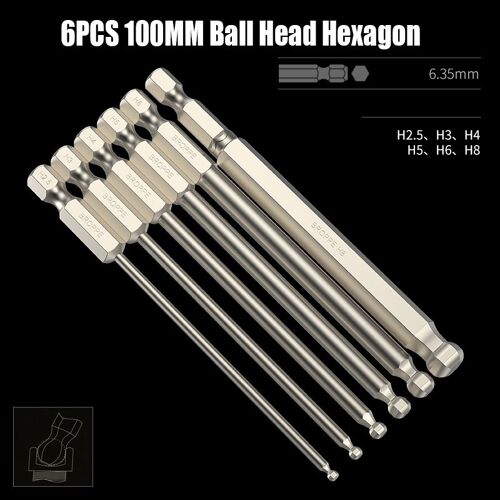 6pcs 100 mm - Embout de tournevis à six pans creux à tête sphérique