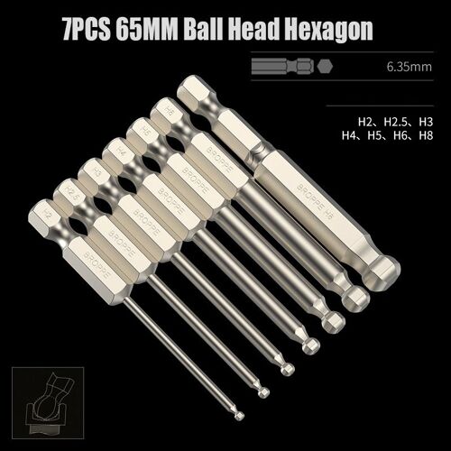 7pcs 65 mm - Embout de tournevis à six pans creux à tête sphérique