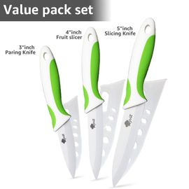 Vert - Ensemble De Couteaux En Céramique, Couteau De Chef Utilitaire Pour Trancher, Lame En Zircone Blanche Avec Éplucheur Couteau De Cuisine Pour Fruits Et Légumes