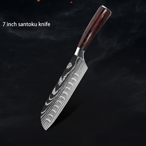 Couteaux De Cuisine 1-10 Pièces 7cr17 440c En Acier Inoxydable, Motif Laser Damas Japonais Santoku Couteau De Chef Utilitaire Pour Trancher