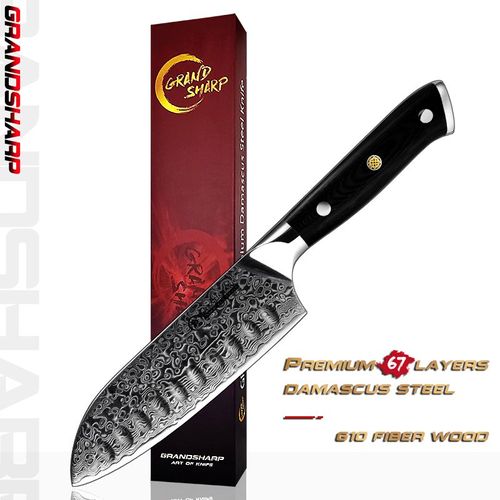 Couteau Santoku 5 Pouces Vg10 Damas Japonais En Acier Inoxydable 67 Couches Couteaux De Cuisine Japonais, Damas Outils Professionnels De Chef