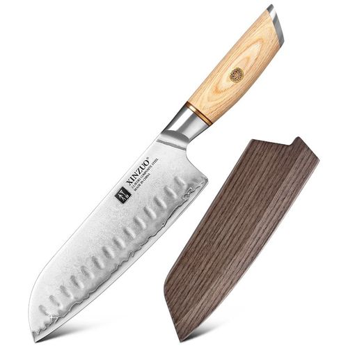 Avec Une Gaine En Bois - Couteau Pro Santok De 7 Pouces Forgé, Couteaux De Cuisine À Noyau En Acier À Haute Teneur En Carbone Avec Manche En Pakkawood