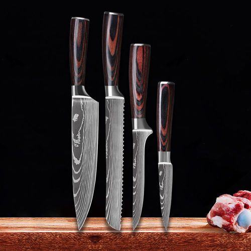 Couteau De Chef, Couteaux De Cuisine, Motif Laser, Damas, Couperet Tranchant En Acier Inoxydable, Couteau À Trancher Les Fruits Et Légumes Japonais