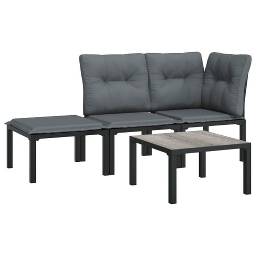 Vidaxl Salon De Jardin 4 Pcs Noir Et Gris Résine Tressée