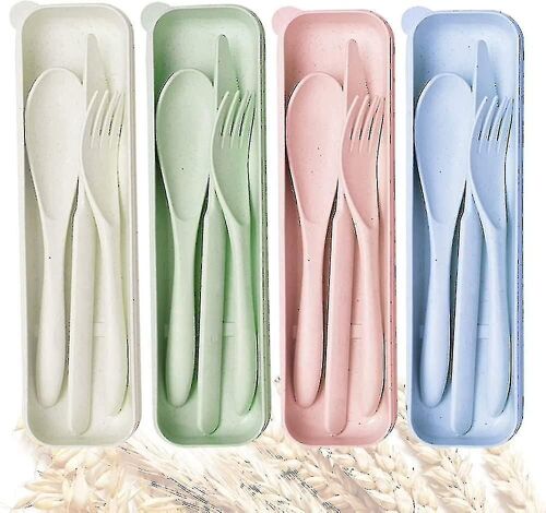 4 Portable Plastic Travel Cutlery Set With Case For Camping Picnicreusable Spoon Fork Sets For Outdoor Tablewareeco