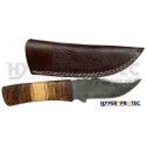 Poignard De Chasse Cheyenne Damas Avec Fourreau En Cuir Marron