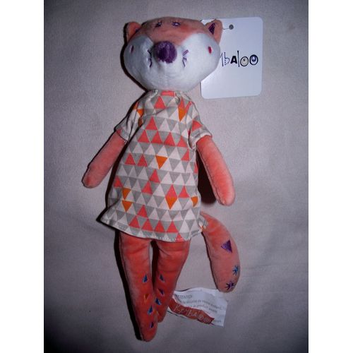 Doudou Kimbaloo Renarde Renard  Saumon Orange Robe Triangles Peluche Bebe Enfant