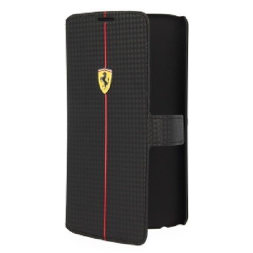 Etui Ferrari série "Formula One" aspect carbone à rabat latéral noir pour LG G Flex