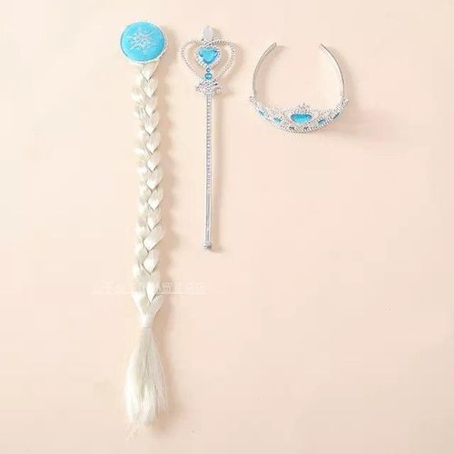 Lot: Diadème Couronne Elsa La Reine Des Neiges + Baguette Magique + Natte Déguisement Look Princesses, Cosplay, Mignon, Kawaii.