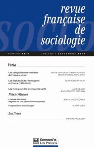 Revue Française De Sociologie N° 55-3, Juillet-Septembre 2014
