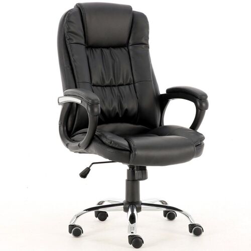 KANKYO - Fauteuil de bureau en simili-cuir- Hauteur ajustable - Avec accoudoirs - Chaise de bureau pivotante - Noir
