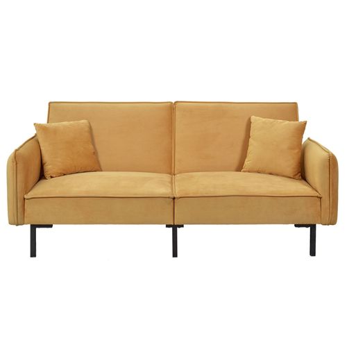 Canapé Convertible Effet Velours - 198 X 90 X 83 Cm. - Ocre