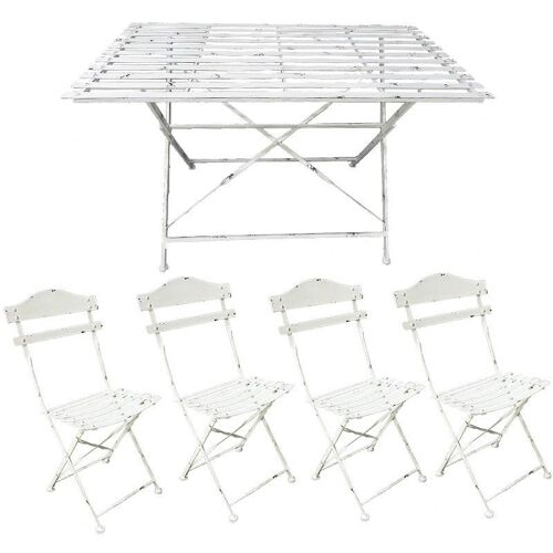 Ensemble Table 4 Chaises Fer Blanc 120x63x75cm