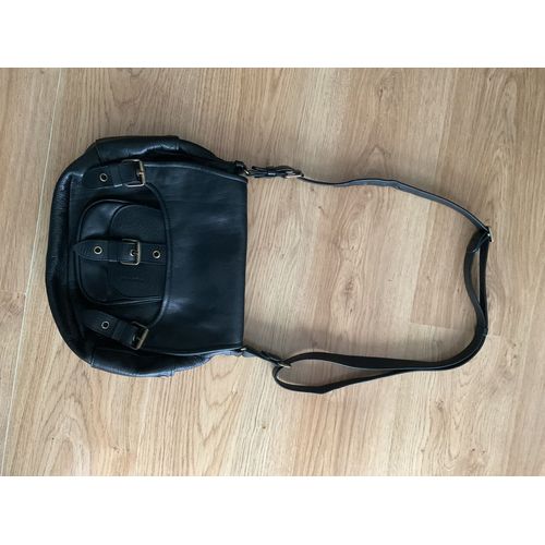 Sac à bandoulière réglable en cuir de vachette noir 30x25 cm marque Texier