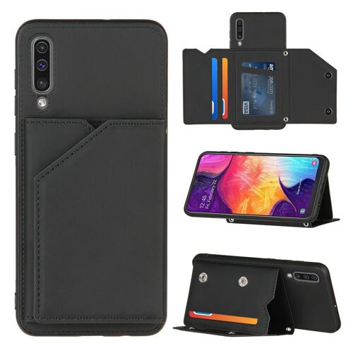 Coque Samsung Galaxy A50, Portefeuille Coque Pour Samsung A50, Etui En Cuir Pu Avec Fentes Pour Cartes, Double Fermoir Magnétique Et Antichoc Durable Coquille_Noir