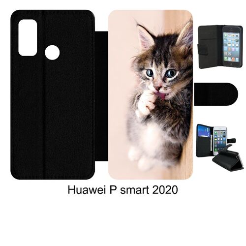 Etui À Rabat Huawei P Smart 2020 - Chaton Tout Mignon - Simili-Cuir - Noir