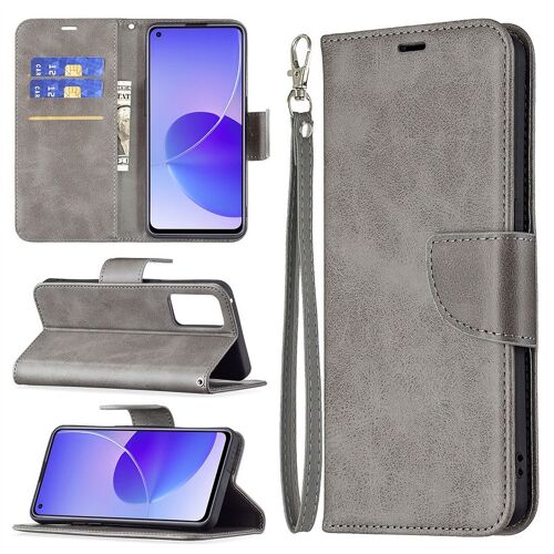 Saturcase Coque Pour Oppo Reno 6 5g, Luxe Pu Cuir Magnétique Flip Portefeuille Support Porte-Carte Protecteur Housse Étui Avec Dragonne Pour Oppo Reno 6 5g (Gris)