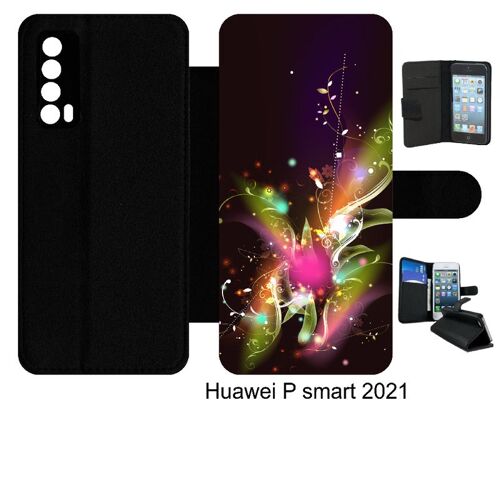 Etui À Rabat Huawei P Smart 2021 - Décor Abstrait Feuille Arabesque - Simili-Cuir - Noir