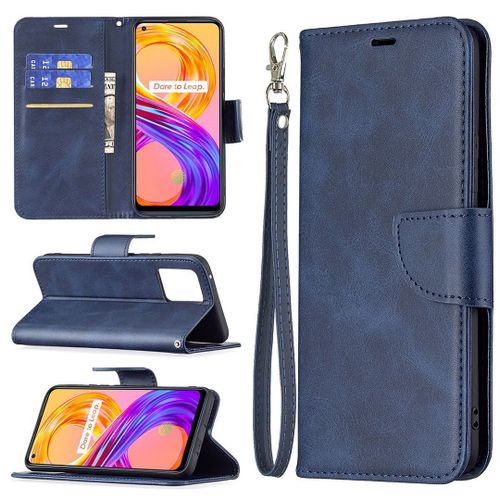 Saturcase Coque Pour Realme 8 4g / Realme 8 Pro, Luxe Pu Cuir Magnétique Flip Portefeuille Support Porte-Carte Protecteur Housse Étui Avec Dragonne Pour Realme 8 4g / Realme 8 Pro (Bleu)