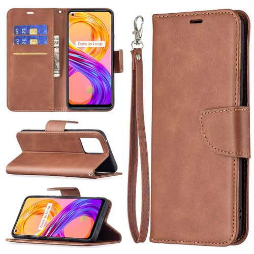 Saturcase Coque Pour Realme 8 4g / Realme 8 Pro, Luxe Pu Cuir Magnétique Flip Portefeuille Support Porte-Carte Protecteur Housse Étui Avec Dragonne Pour Realme 8 4g / Realme 8 Pro (Marron)