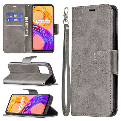 Saturcase Coque Pour Realme 8 4g / Realme 8 Pro, Luxe Pu Cuir Magnétique Flip Portefeuille Support Porte-Carte Protecteur Housse Étui Avec Dragonne Pour Realme 8 4g / Realme 8 Pro (Gris)