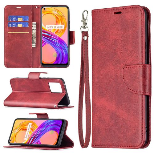 Saturcase Coque Pour Realme 8 4g / Realme 8 Pro, Luxe Pu Cuir Magnétique Flip Portefeuille Support Porte-Carte Protecteur Housse Étui Avec Dragonne Pour Realme 8 4g / Realme 8 Pro (Rouge)
