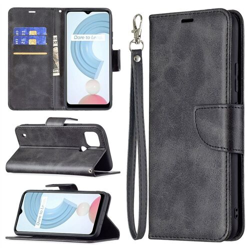 Saturcase Coque Pour Realme C20 C21, Luxe Pu Cuir Magnétique Flip Portefeuille Support Porte-Carte Protecteur Housse Étui Avec Dragonne Pour Realme C20 C21 (Noir)
