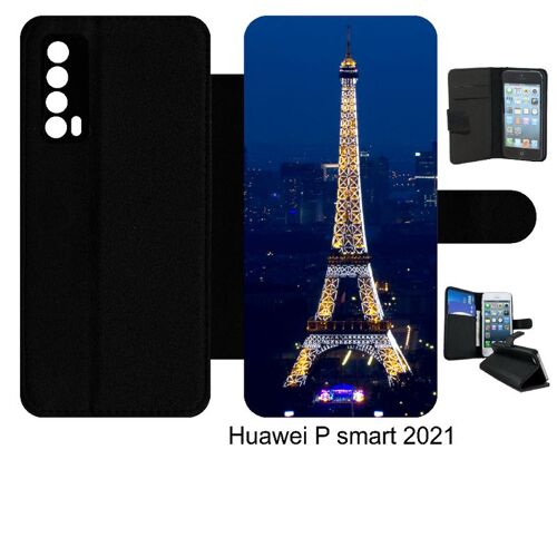Etui À Rabat Huawei P Smart 2021 - Tour Eiffel Paris Night - Simili-Cuir - Noir