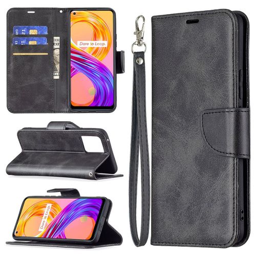 Saturcase Coque Pour Realme 8 4g / Realme 8 Pro, Luxe Pu Cuir Magnétique Flip Portefeuille Support Porte-Carte Protecteur Housse Étui Avec Dragonne Pour Realme 8 4g / Realme 8 Pro (Noir)