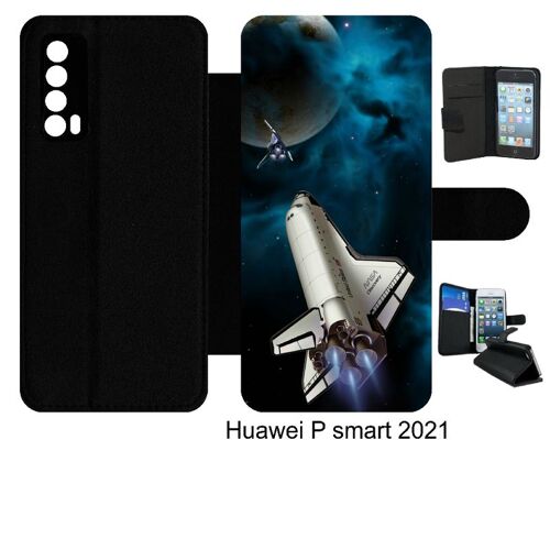Etui À Rabat Huawei P Smart 2021 - Nasa Planete - Simili-Cuir - Noir