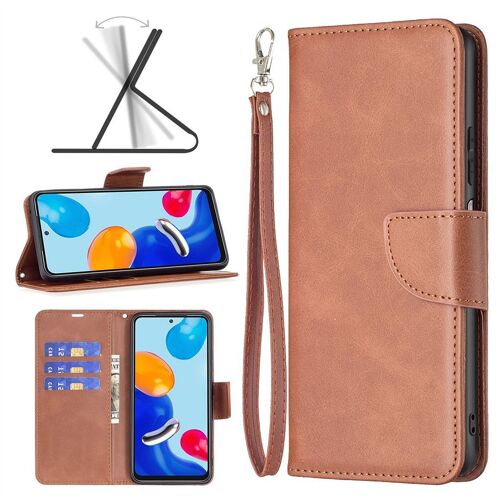 Saturcase Coque Pour Xiaomi Redmi Note 11, Luxe Pu Cuir Magnétique Flip Portefeuille Support Porte-Carte Protecteur Housse Étui Avec Dragonne Pour Xiaomi Redmi Note 11 (Marron)