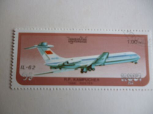 Timbre "Cambodge 1986 :Avion Il 62".