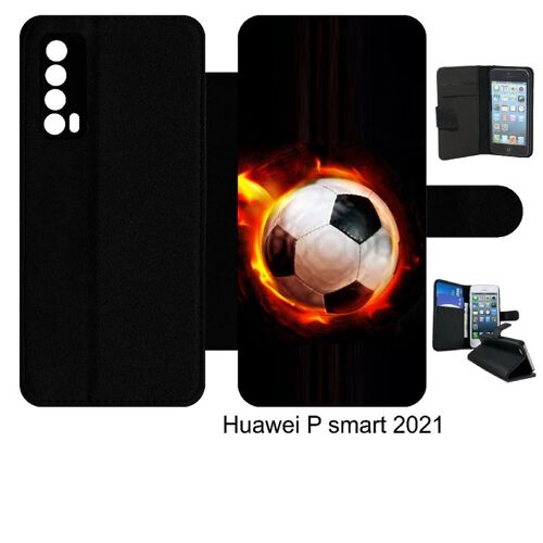 Etui À Rabat Huawei P Smart 2021 - Ballon De Foot En Feu - Simili-Cuir - Noir