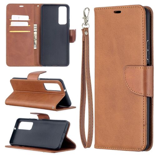 Saturcase Coque Pour Huawei P Smart 2021, Luxe Pu Cuir Magnétique Flip Portefeuille Support Porte-Carte Protecteur Housse Étui Avec Dragonne Pour Huawei P Smart 2021 (Marron)