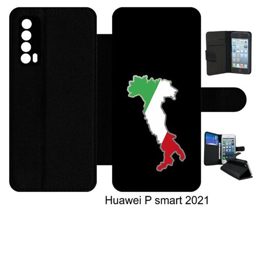 Etui À Rabat Huawei P Smart 2021 - Botte Italie Fond Noir - Simili-Cuir - Noir