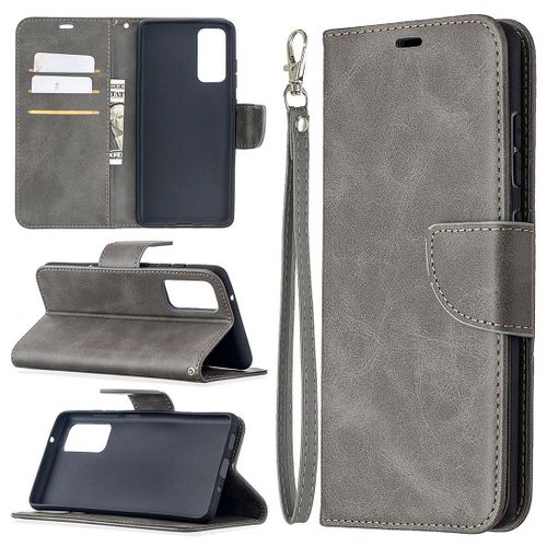 Saturcase Coque Pour Samsung Galaxy S20 Fe 5g, Luxe Pu Cuir Magnétique Flip Portefeuille Support Porte-Carte Protecteur Housse Étui Avec Dragonne Pour Samsung Galaxy S20 Fe 5g (Gris)