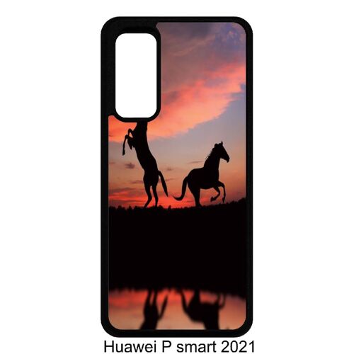 Coque huawei p smart 2021 - chevaux coucher de soleil - noir