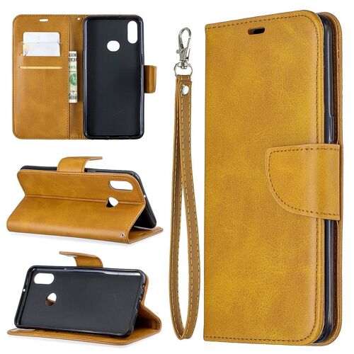 Saturcase Coque Pour Samsung Galaxy A10s, Luxe Pu Cuir Magnétique Flip Portefeuille Support Porte-Carte Protecteur Housse Étui Avec Dragonne Pour Samsung Galaxy A10s (Jaune)