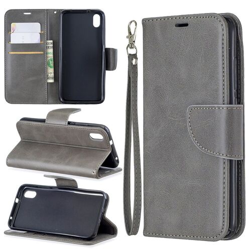 Saturcase Coque Pour Xiaomi Redmi 7a, Luxe Pu Cuir Magnétique Flip Portefeuille Support Porte-Carte Protecteur Housse Étui Avec Dragonne Pour Xiaomi Redmi 7a (Gris)