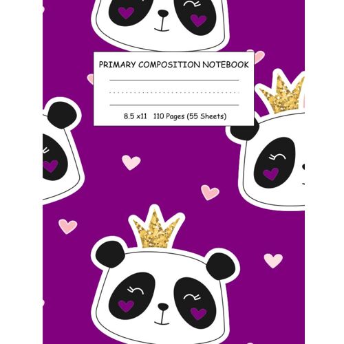 Primary Composition Notebook: Primary Story Journal - Dotted Midline And Picture Space | Grades K-2 Composition School Exercise Book - Cute Purple Panda Pattern