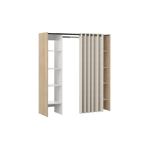 Dressing Tom Chêne Naturel Et Rideau Écru Deux Colonnes 185,3 X 182 - Symbiosis