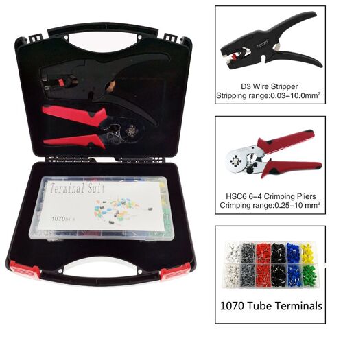 Kit 6-4 - Pince à sertir tubulaire pour fils, pince à sertir ronde pour électricien, boîte à outils