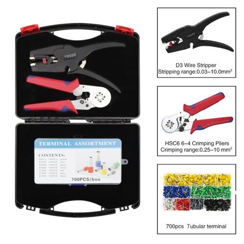 6-4c 700 D3 - Pince à sertir HSC8, outils de sertissage avec dénudeur de fil tubulaire politiquement, mini outil de sertissage automatique portable dans un sac de boîte