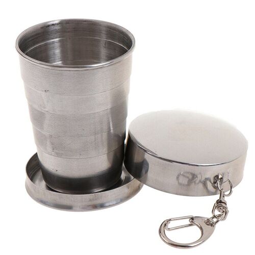 Gobelet pliable télescopique en acier inoxydable de 75ml, Portable, rétractable, pour boire de l'eau, pour l'extérieur, avec porte-clés