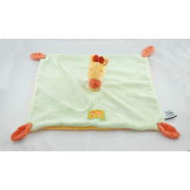 Moulin Roty Doudou Girafe Plat Carré Vert Jaune Orange Collection Les Loustics Feuille